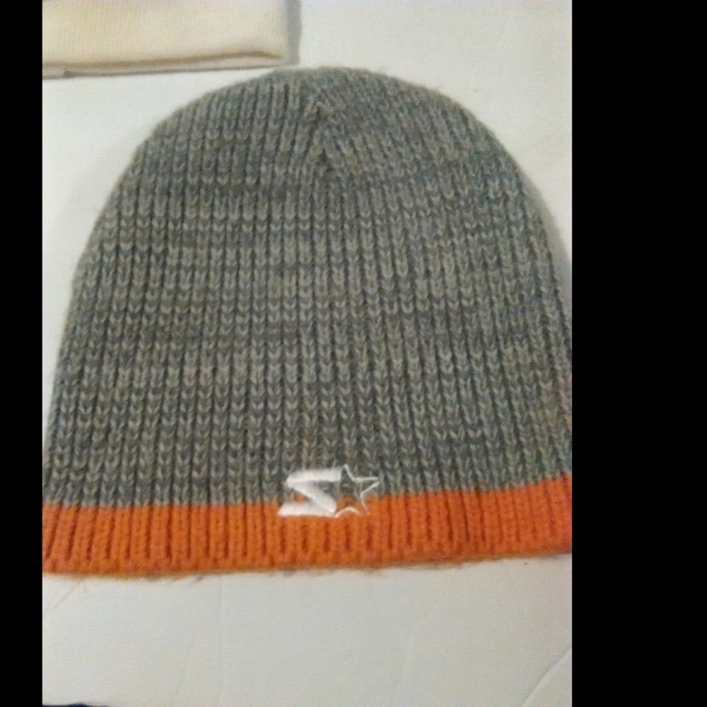 STARTER Gray and Orange Knit Beanie